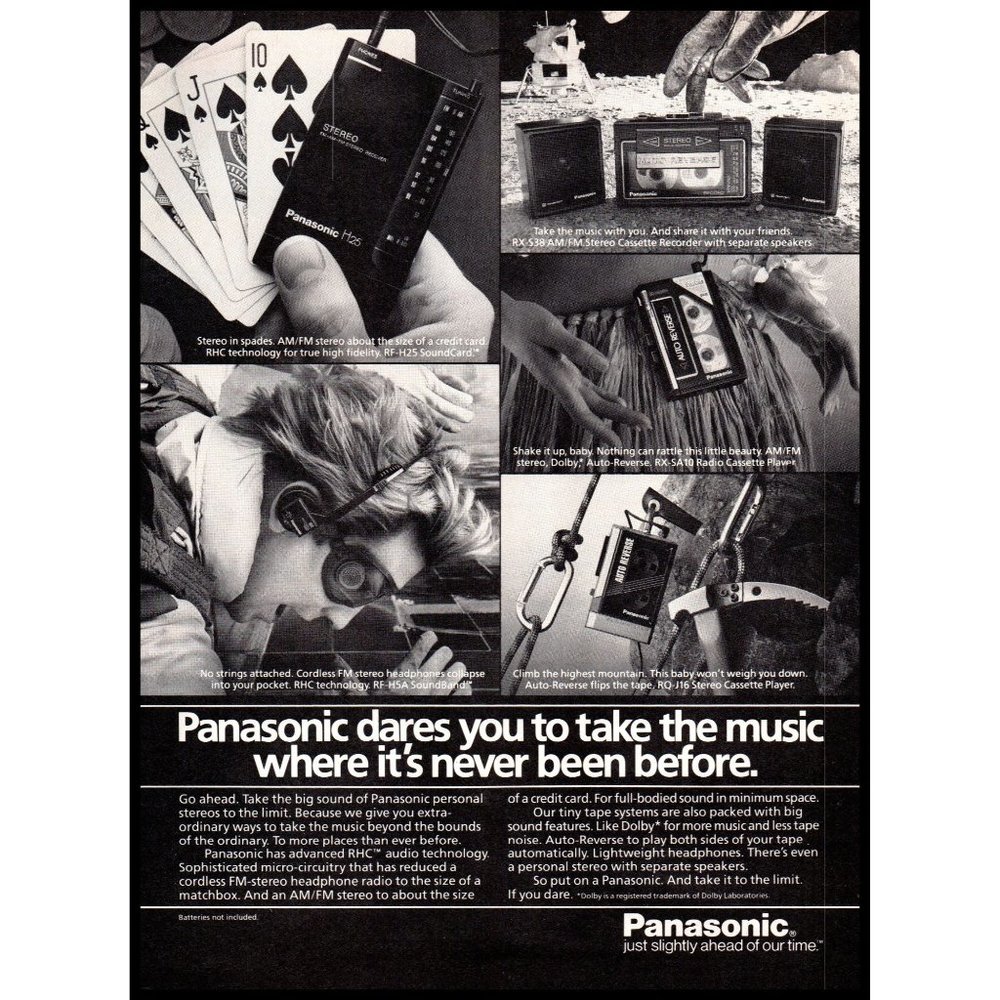 1985 Panasonic Personal Stereos Vintage Print Ad RF-H5A RQ-J16 RX-538 Wall Art